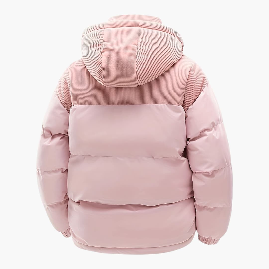Mirla | Dammig hoodiejacka med puffar och färgblockdesign-Eva Jonsson