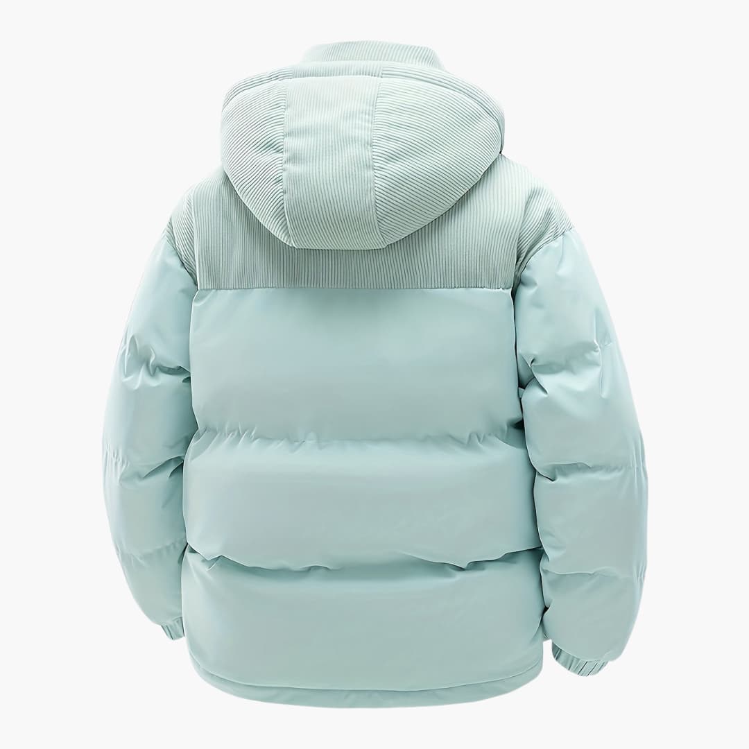 Mirla | Dammig hoodiejacka med puffar och färgblockdesign-Eva Jonsson