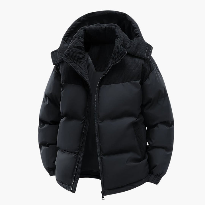 Mirla | Dammig hoodiejacka med puffar och färgblockdesign-Eva Jonsson