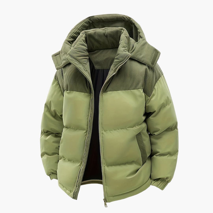 Mirla | Dammig hoodiejacka med puffar och färgblockdesign-Eva Jonsson