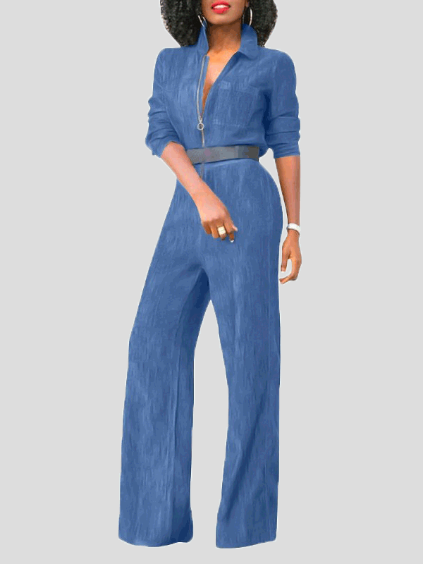 Mirla | Damoverall Klappdragkedja Långa ärmar Denim Overall-Eva Jonsson