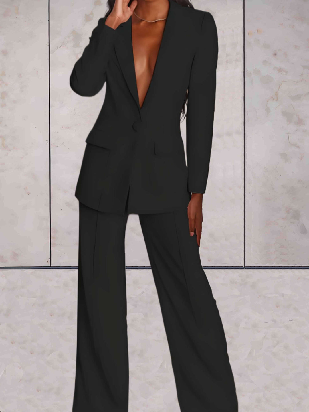 Mirla | Damskostym 2-delad - Elegant blazer och vida byxor set-Eva Jonsson