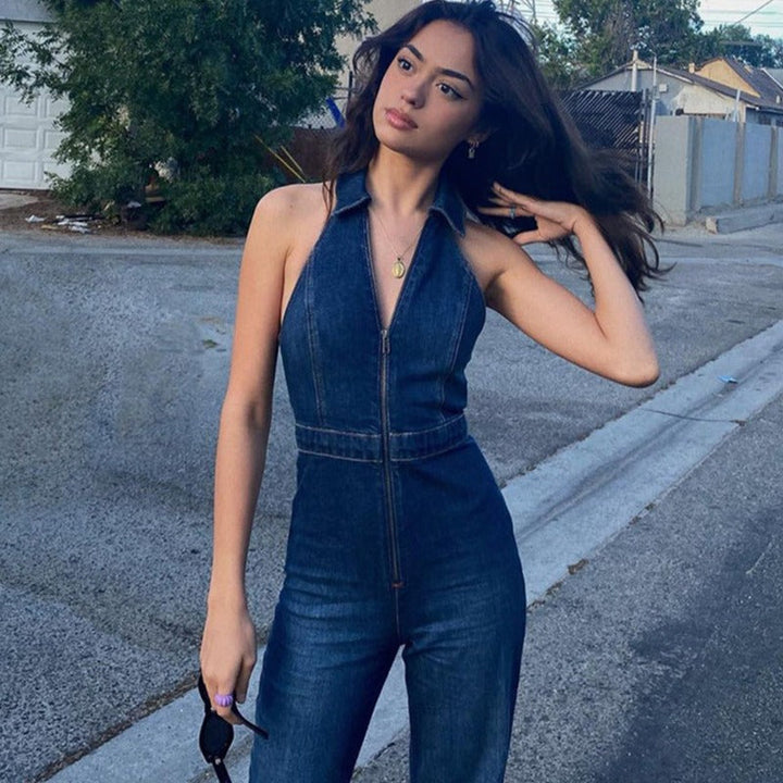 Mirla | Denim Overall med Halterneck-Eva Jonsson