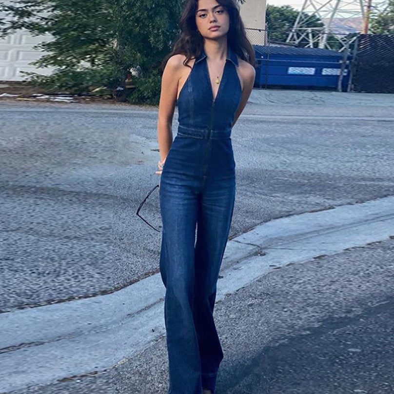Mirla | Denim Overall med Halterneck-Eva Jonsson