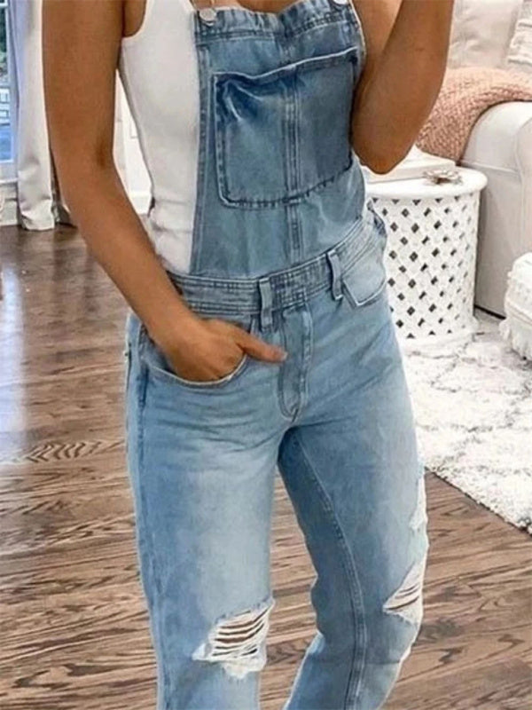 Mirla | Dubbel axelrem trasig denim jumpsuit dam avslappnad-Eva Jonsson