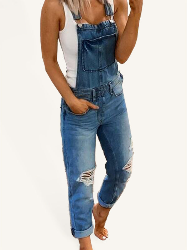 Mirla | Dubbel axelrem trasig denim jumpsuit dam avslappnad-Eva Jonsson