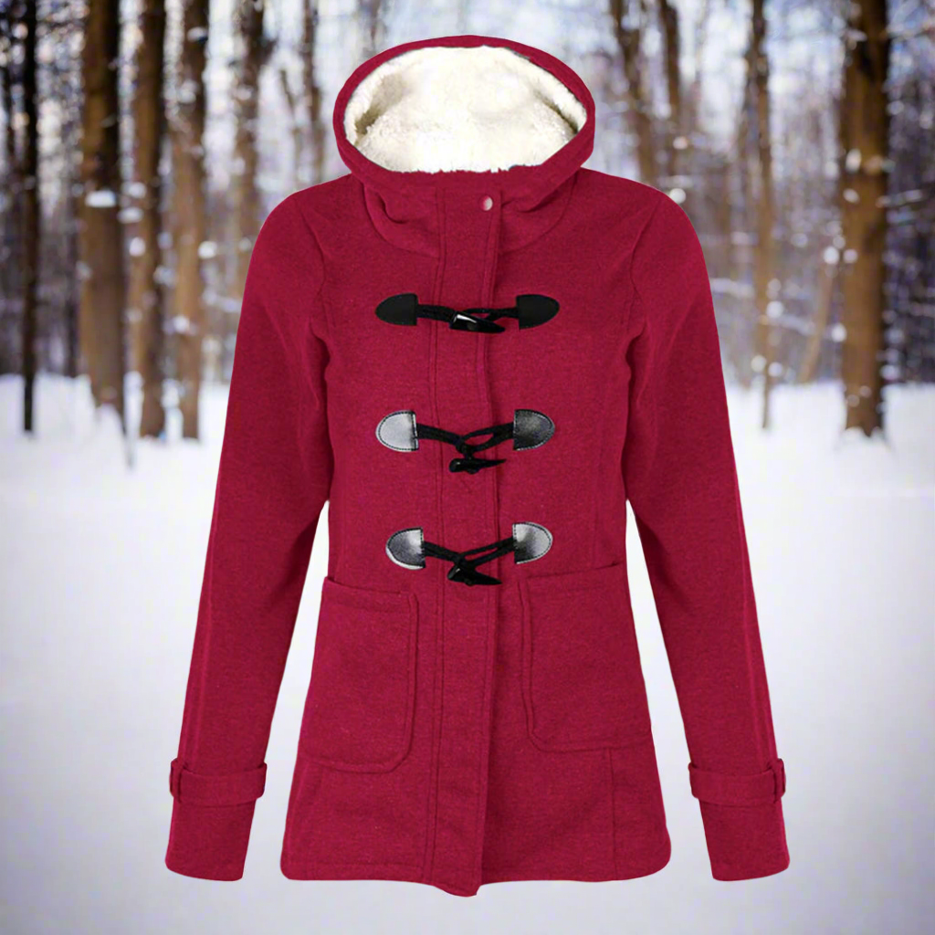 Mirla | Duffeljacka ullblandning med huva och fleece-foder toggle-knappar fickor-Eva Jonsson