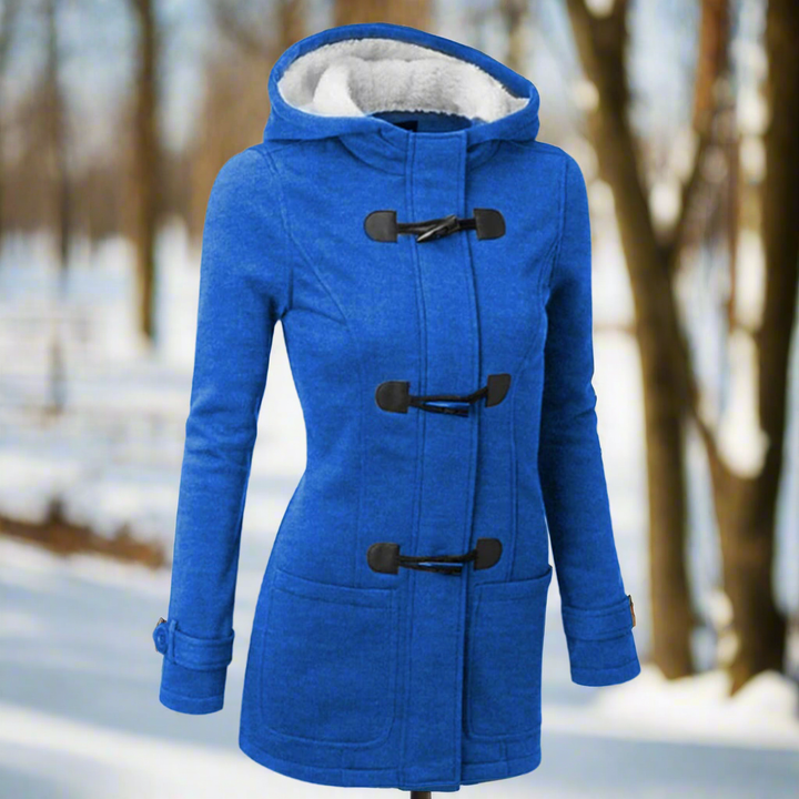 Mirla | Duffeljacka ullblandning med huva och fleece-foder toggle-knappar fickor-Eva Jonsson