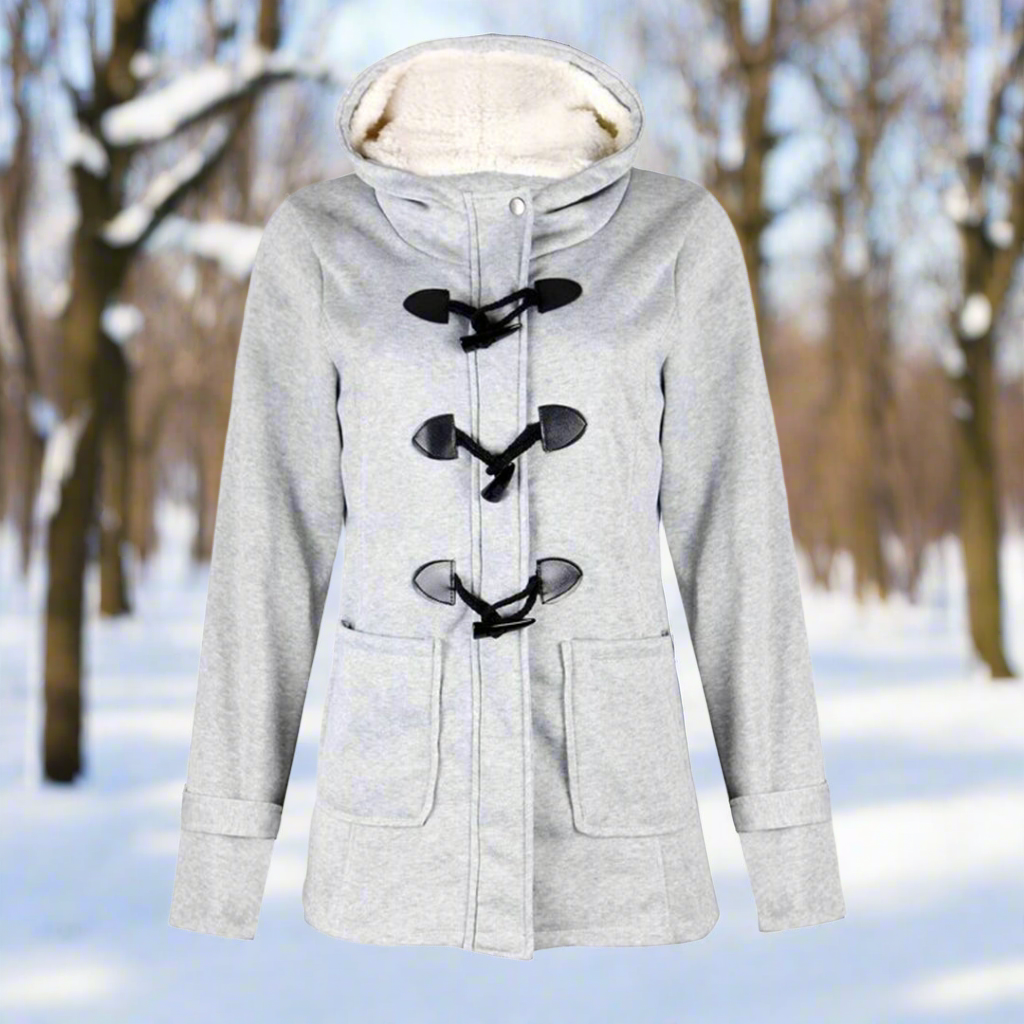 Mirla | Duffeljacka ullblandning med huva och fleece-foder toggle-knappar fickor-Eva Jonsson