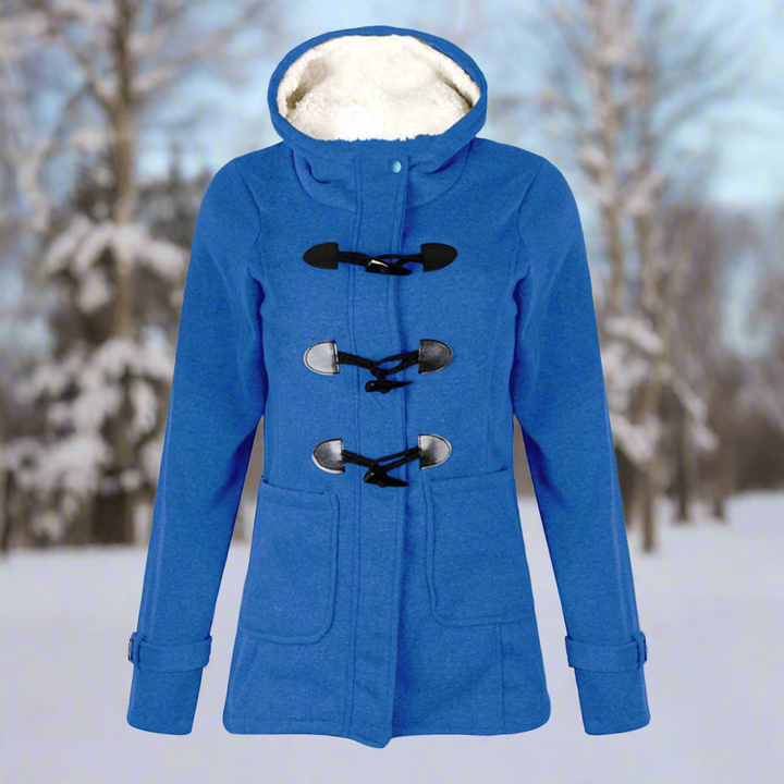 Mirla | Duffeljacka ullblandning med huva och fleece-foder toggle-knappar fickor-Eva Jonsson