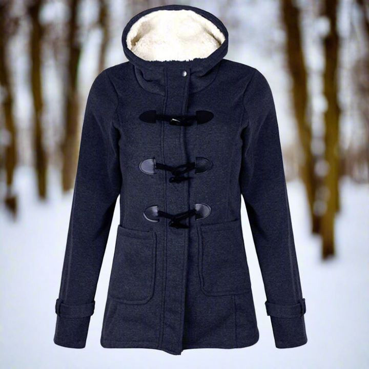 Mirla | Duffeljacka ullblandning med huva och fleece-foder toggle-knappar fickor-Eva Jonsson
