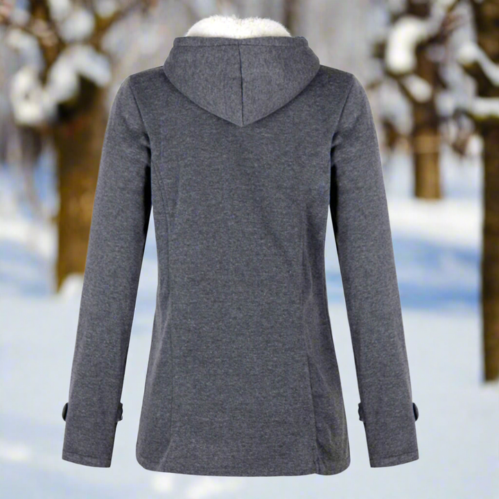 Mirla | Duffeljacka ullblandning med huva och fleece-foder toggle-knappar fickor-Eva Jonsson