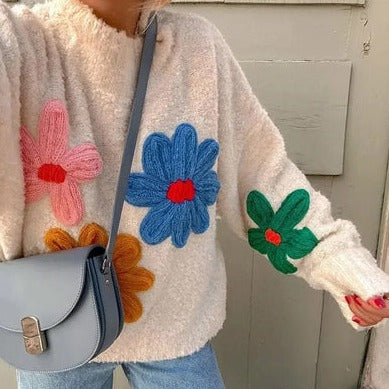 Mirla | Elegant Blommkonst Tröja för En Bekväm Säsongstil-Eva Jonsson