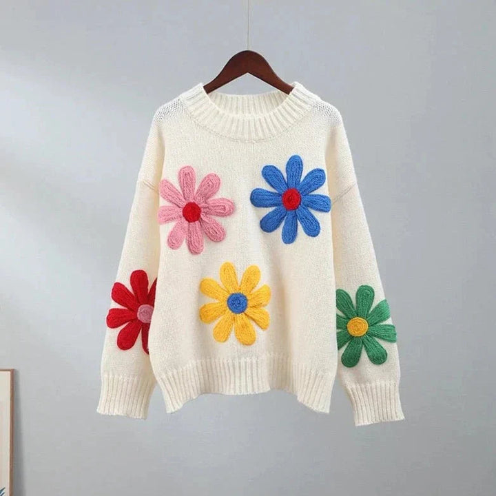 Mirla | Elegant Blommkonst Tröja för En Bekväm Säsongstil-Eva Jonsson