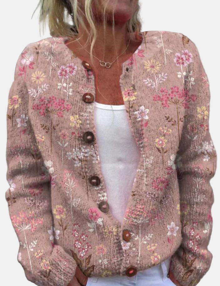 Mirla | Elegant Blommor Rosa Kofta-Eva Jonsson