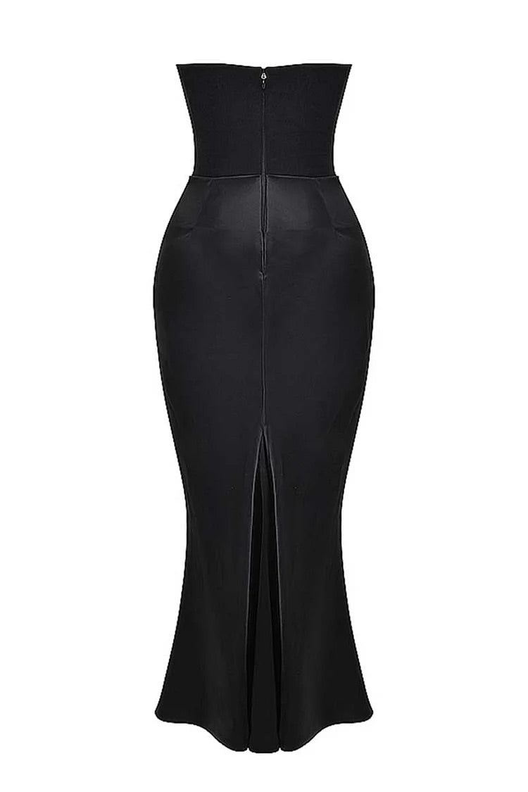 Mirla | Elegant Bustier-Patchwork Formell Fest Fishtail Maxi Klänningar-Svart-Eva Jonsson