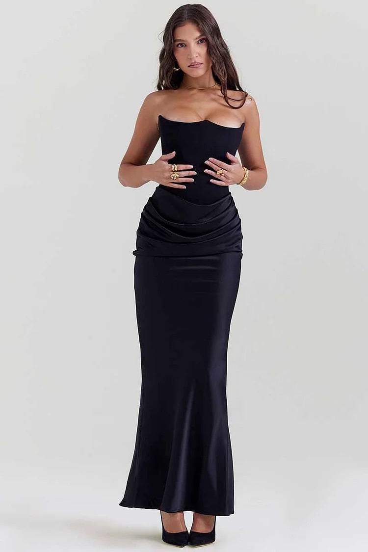 Mirla | Elegant Bustier-Patchwork Formell Fest Fishtail Maxi Klänningar-Svart-Eva Jonsson