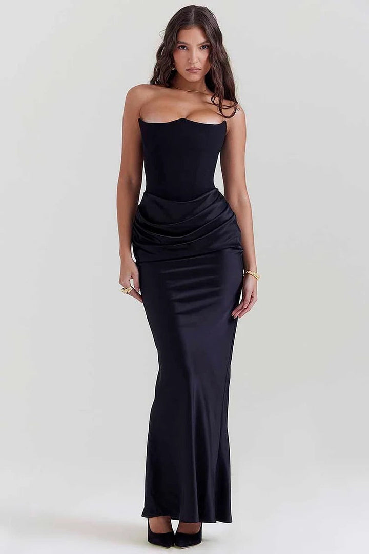 Mirla | Elegant Bustier-Patchwork Formell Fest Fishtail Maxi Klänningar-Svart-Eva Jonsson