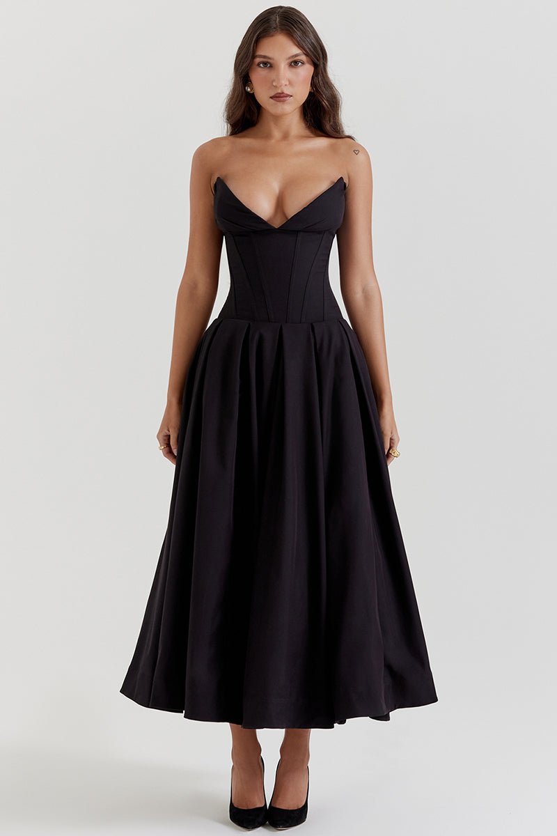 Mirla | Elegant Bustier-Patchwork Formell Fest Fishtail Maxi Klänningar-Svart-Eva Jonsson