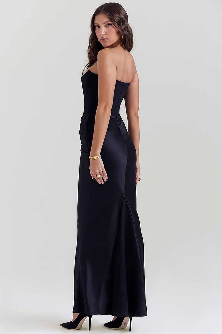 Mirla | Elegant Bustier-Patchwork Formell Fest Fishtail Maxi Klänningar-Svart-Eva Jonsson