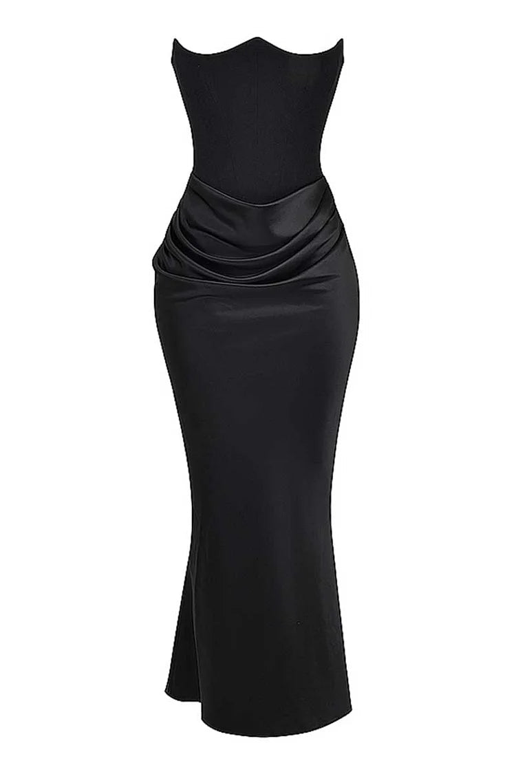 Mirla | Elegant Bustier-Patchwork Formell Fest Fishtail Maxi Klänningar-Svart-Eva Jonsson