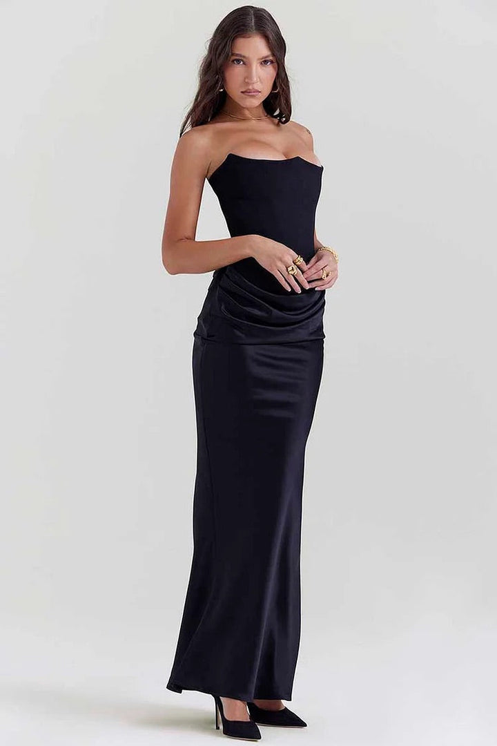 Mirla | Elegant Bustier-Patchwork Formell Fest Fishtail Maxi Klänningar-Svart-Eva Jonsson