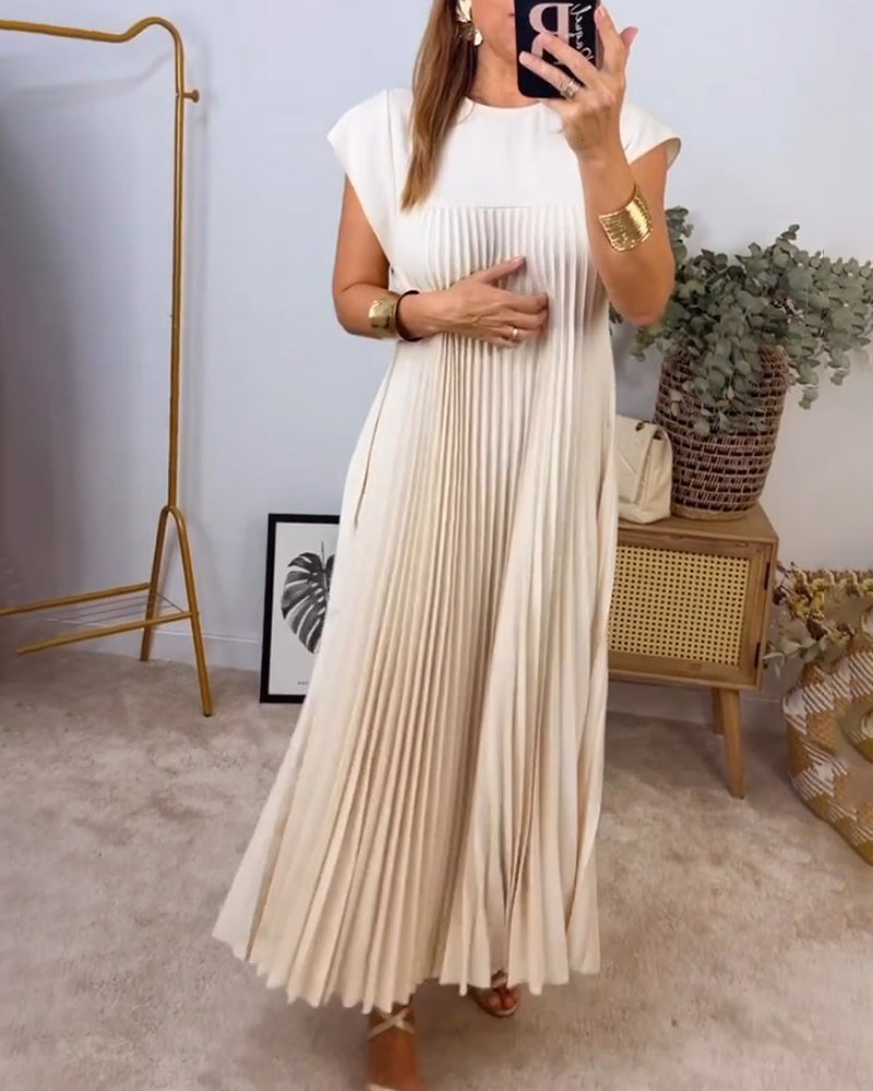 Mirla | Elegant Fållad Klänning Enfärgad Ärmlös-Eva Jonsson