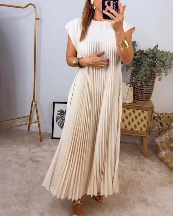 Mirla | Elegant Fållad Klänning Enfärgad Ärmlös-Eva Jonsson