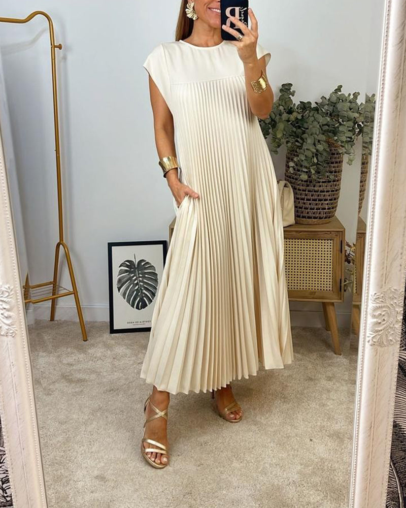 Mirla | Elegant Fållad Klänning Enfärgad Ärmlös-Eva Jonsson