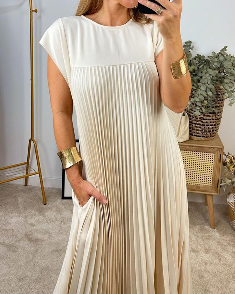 Mirla | Elegant Fållad Klänning Enfärgad Ärmlös-Eva Jonsson