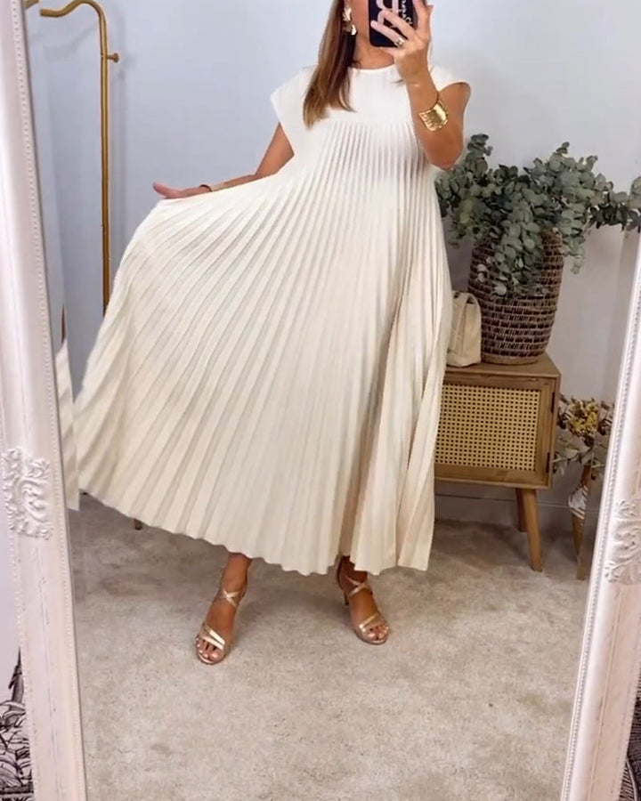 Mirla | Elegant Fållad Klänning Enfärgad Ärmlös-Eva Jonsson