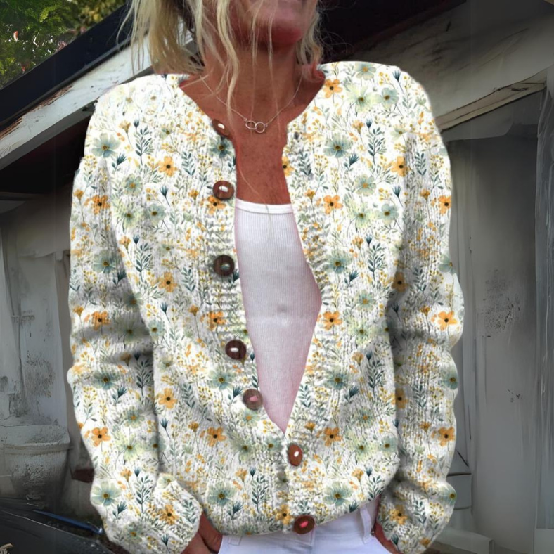 Mirla | Elegant Koft med Blommönster för Damer-Eva Jonsson