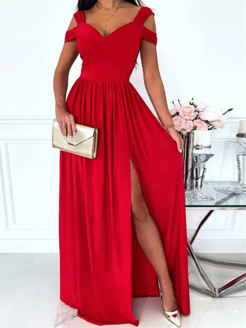 Mirla | Elegant Off-Shoulder Kontor Dam Lång Klänning-Eva Jonsson