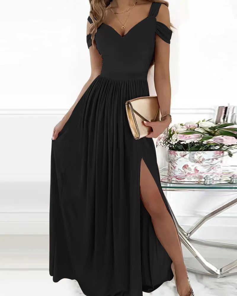 Mirla | Elegant Off-Shoulder Kontor Dam Lång Klänning-Eva Jonsson