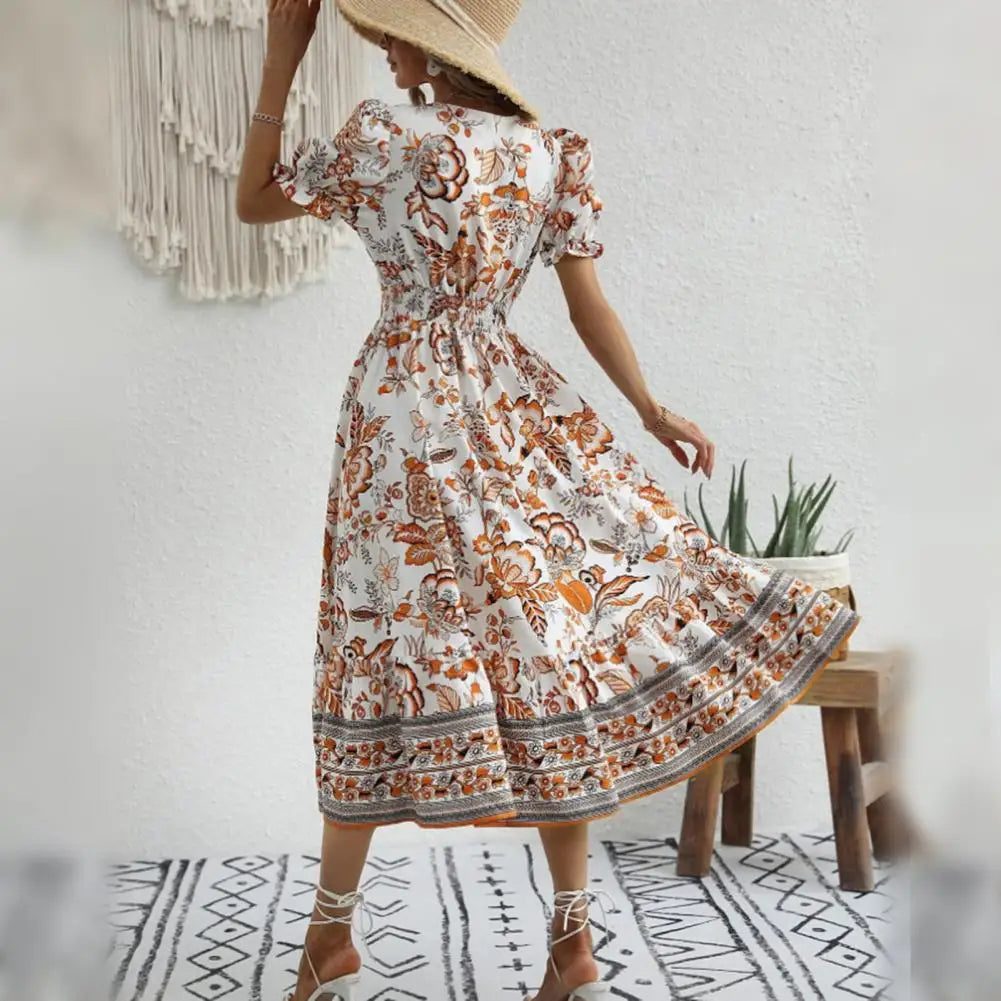 Mirla | Elegant Orange Blomklänning-Eva Jonsson