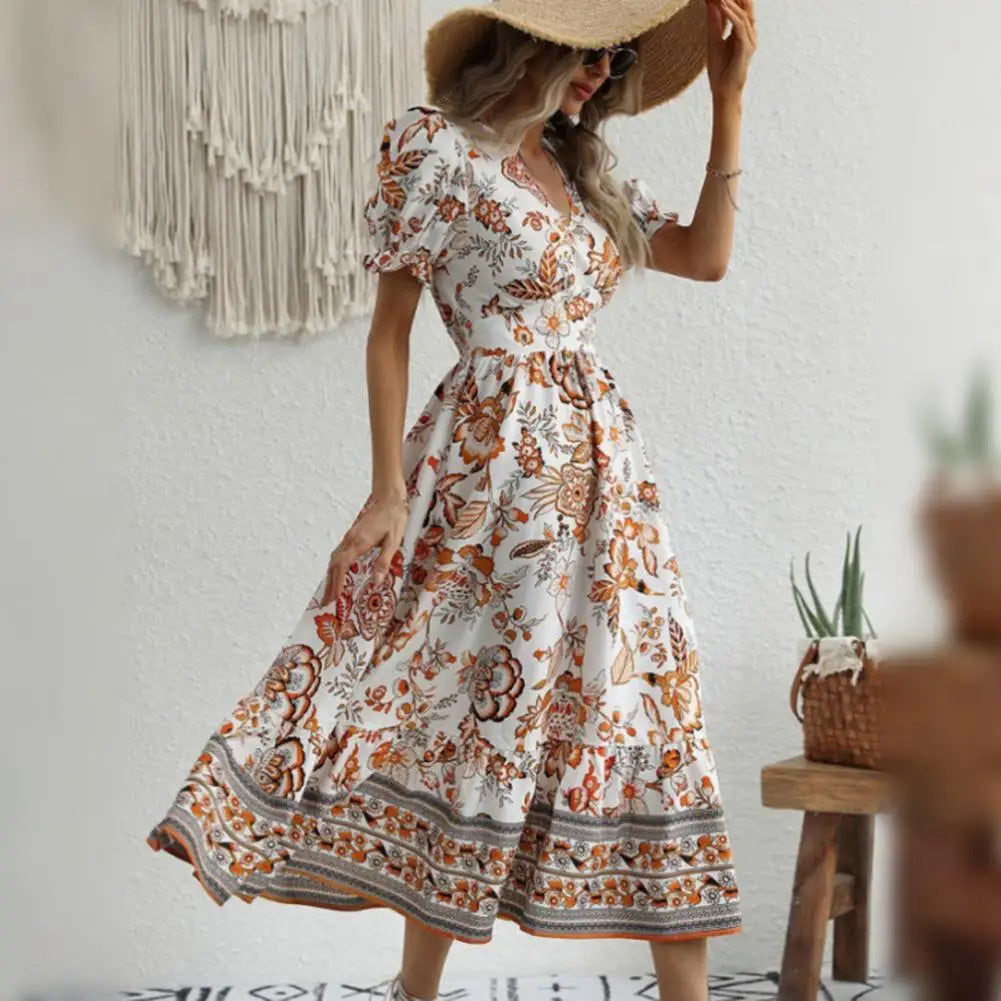 Mirla | Elegant Orange Blomklänning-Eva Jonsson