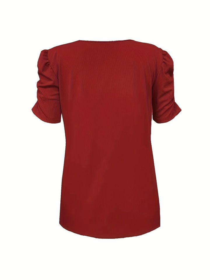 Mirla | Elegant Ribbat V-Hals T-Shirt för Damer-Eva Jonsson