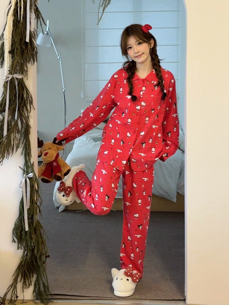 Mirla | Elegant Röd Julpyjamas - Dam-Eva Jonsson