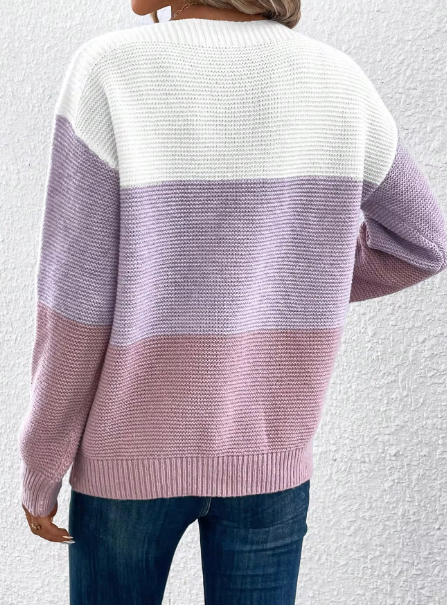 Mirla | Elegant Tre-Färgad Patchwork-Tröja-Eva Jonsson