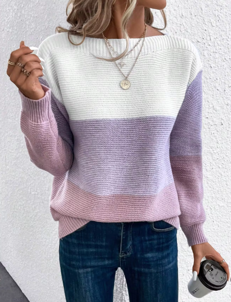 Mirla | Elegant Tre-Färgad Patchwork-Tröja-Eva Jonsson