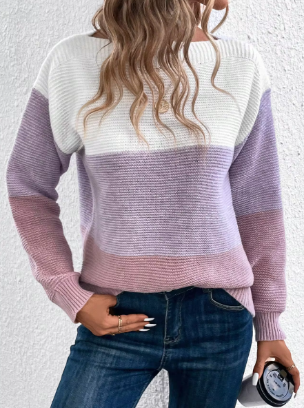 Mirla | Elegant Tre-Färgad Patchwork-Tröja-Eva Jonsson