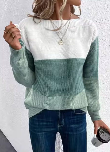 Mirla | Elegant Tre-Färgad Patchwork-Tröja-Eva Jonsson