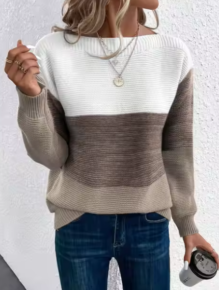 Mirla | Elegant Tre-Färgad Patchwork-Tröja-Eva Jonsson