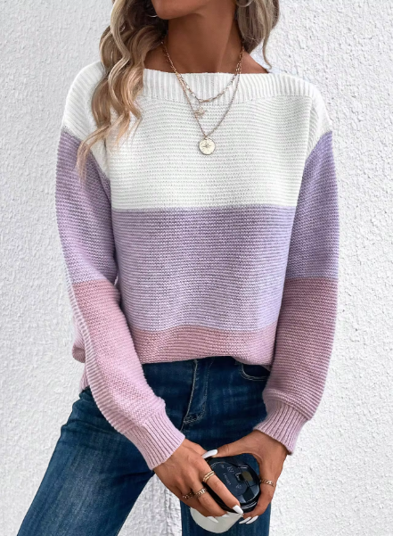 Mirla | Elegant Tre-Färgad Patchwork-Tröja-Eva Jonsson