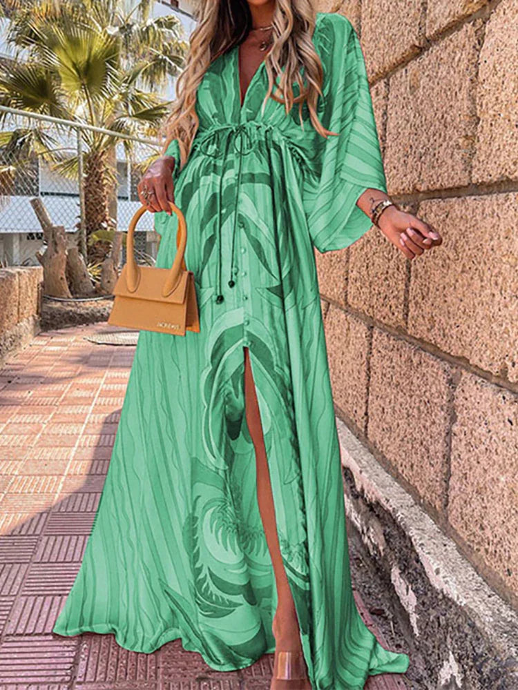 Mirla | Elegant Tryckt Strand Cover Up Klänning-Eva Jonsson
