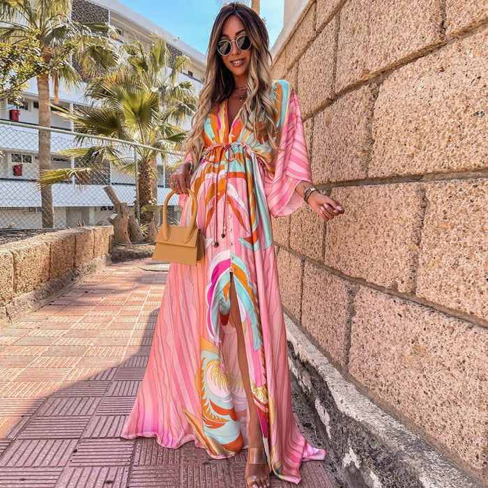 Mirla | Elegant Tryckt Strand Cover Up Klänning-Eva Jonsson