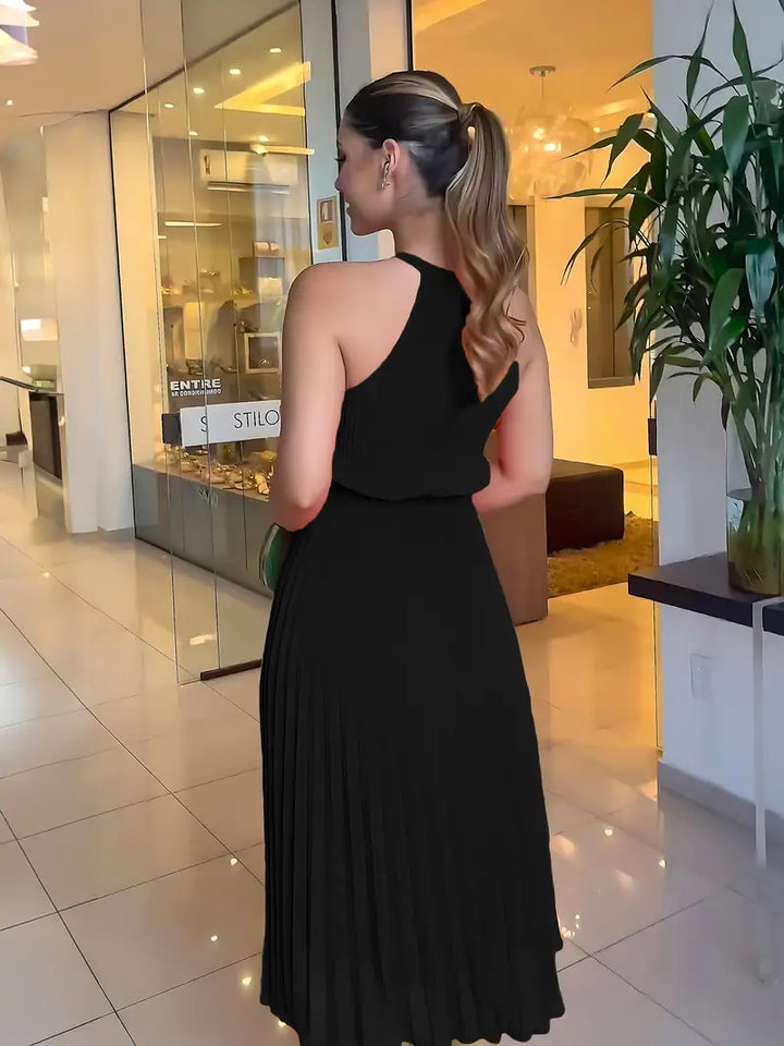 Mirla | Elegant X-sommar midiklänning med rundhalsringning och insydd midja-Eva Jonsson