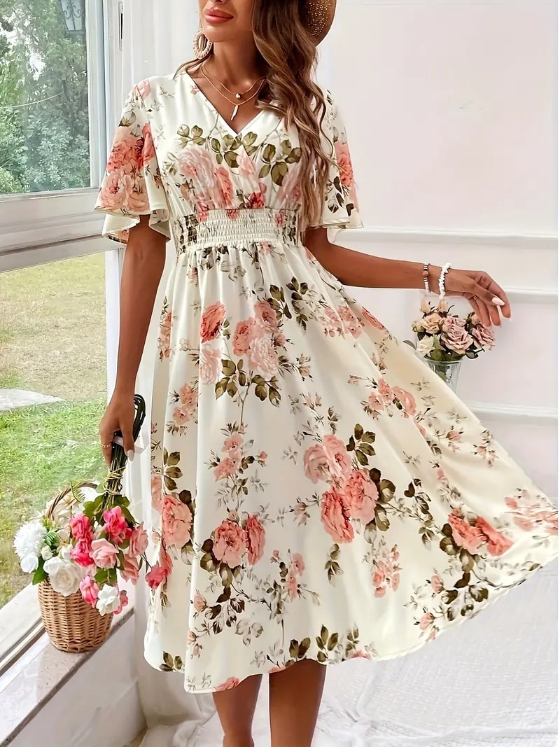 Mirla | Elegant blommig klänning för vår och sommar-Eva Jonsson