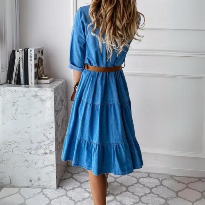 Mirla | Elegant denimklänning med bälte-Eva Jonsson