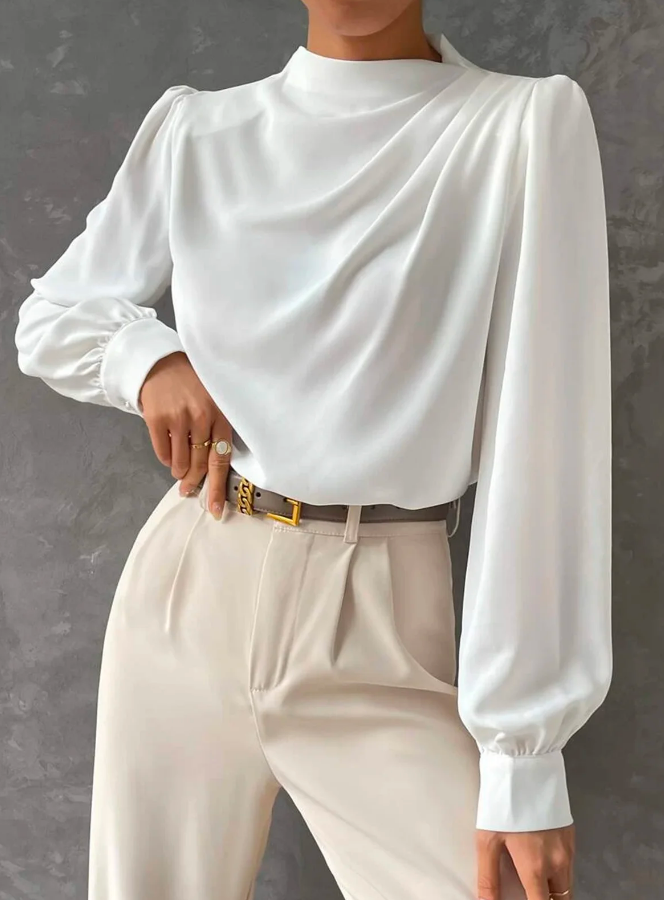 Mirla | Elegant, enfärgad blus med ståkrage-Eva Jonsson